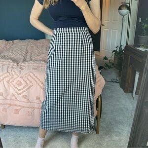 Wayf Navy and White Checkered Gingham Midi Skirt